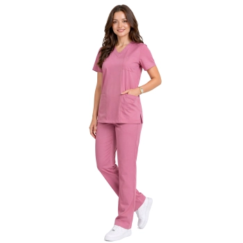 Komplet medyczny damski klasyczny brudny róż casual premium roz. 3XL
